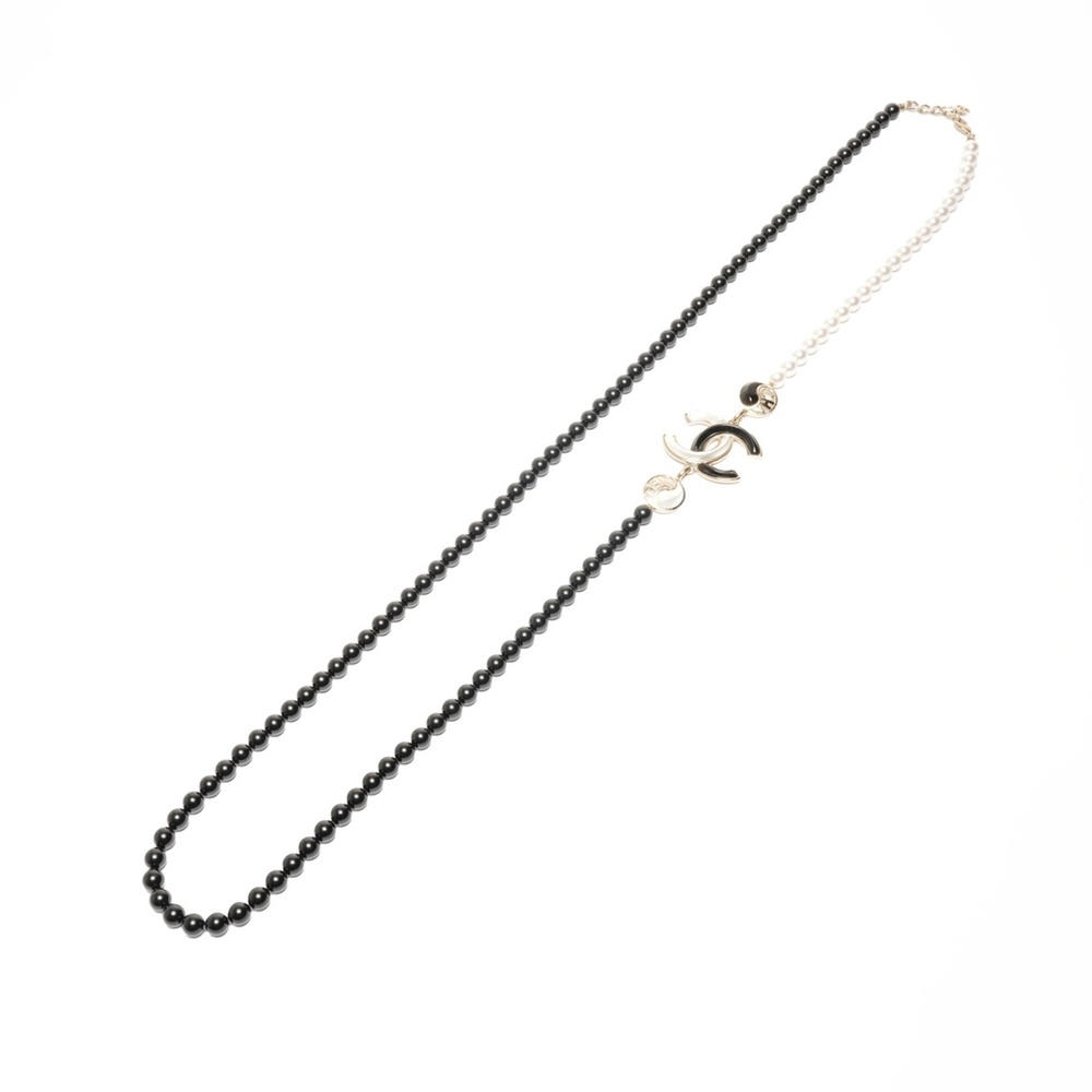 CHANEL A23C Coco Mark Pearl 2023 Necklace Black WS24852